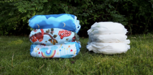 A pile of diapers in different colors
